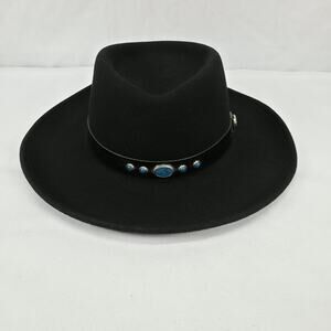Lite Felt Western Cowboy Hat Medium Black Wool Packable USA Turquoise Band